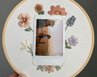 Floral Botanical Framed Instax Polaroid Hand-Embroidery Hoop | Embroidery Hoop Gift