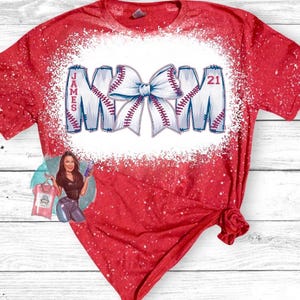 Baseball Mom | Personalized with Name & Number Bleached T-Shirt