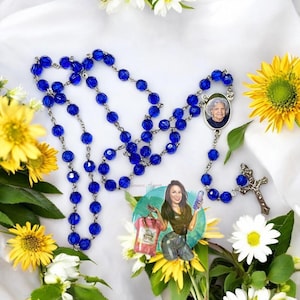 Blue Rosary Necklace with Picture | Custom Rosary| Personalized Rosary with Picture| Memorial Gift| Personalized Keepsake