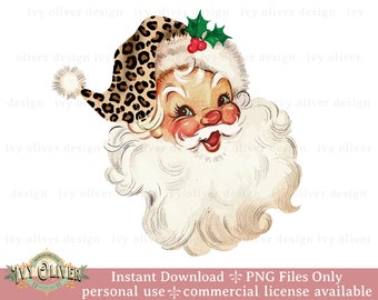 Leopard Santa PNG: Retro Christmas Clipart (Digital Download)