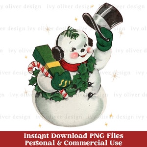 Retro Christmas Snowman Clipart: Vintage PNG Download