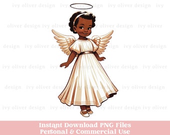 Retro Christmas Angel Clipart: African American PNG Graphic (Digital Download)