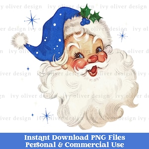 Retro kerstman koningsblauwe kerst clipart png download, vintage kerst sublimatie ontwerp, kerstman illustraties, ongewenste dagboek plakboek kortstondige