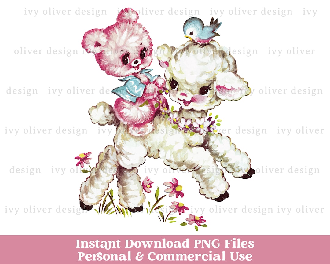 Retro Easter PNG Clipart, Lamb Vintage Easter Sublimation Design