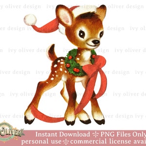 Retro Santa Reindeer Christmas PNG Sublimation Gift, Vintage Christmas Clipart Digital Download, Vintage Reindeer Retro T-Shirt Design PNG