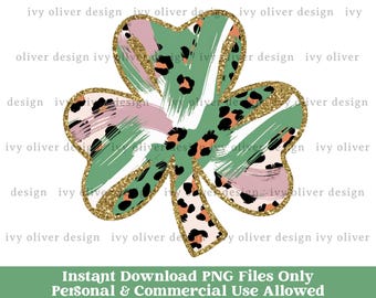 St Patricks Day Shamrock PNG: Glitter Leopard Print (Digital Download)