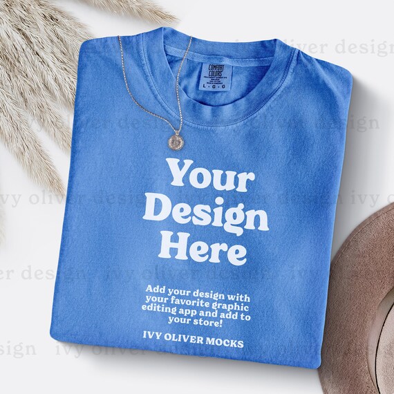 Comfort Colors 1717 Mockup: Mystic Blue Flatlay Shirt (Digital File)