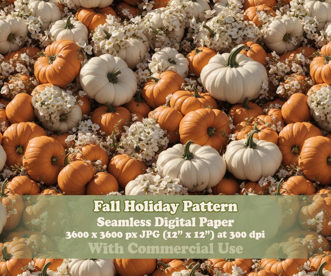 Pumpkin Seamless Digital Pattern Download, Cottagecore Halloween ...