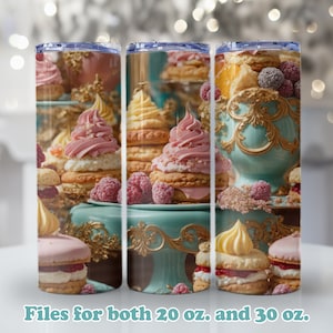 Tumbler di pasticceria francese Wrap 3D PNG Design, Fantasy Food Christmas Sublimation Grafica senza giunture, Art Download 20 oz Skinny Tumbler Sublimation