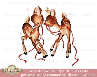 Reno navideño retro PNG: Clipart de ciervo vintage (Descarga digital)