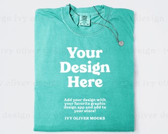 Comfort Colors 1717 Island Green Shirt Mockup: Folded Flatlay Mock Up (Digital Download)