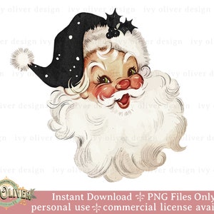 Retro Black Santa Hat PNG: Christmas Clipart (Digital Download)