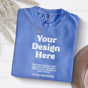 Comfort Colors Flo Blue Shirt Mockup: C1717 Folded Flatlay Mock Up (Digital File)