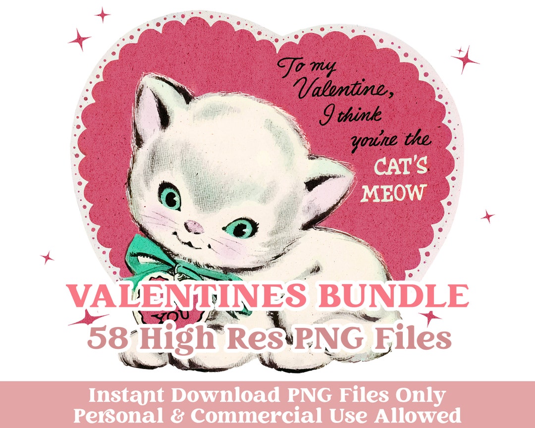 Retro Valentines Day PNG Clipart Bundle: Commercial Use (digital ...