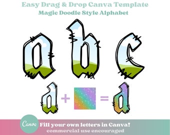 Magic Doodle Letters Canva Template, Editable Canva Frame Template, Drag and Drop Lowercase Alphabet Clipart, Alpha Doodle Clip Art T-Shirt