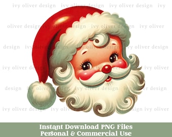 Retro Santa Christmas PNG Sublimation Design, Vintage Santa Clipart Download, Christmas Clip Art, Junk Journal Ephemera, Scrapbook Printable