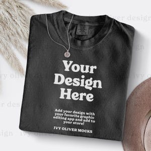 Comfort Colors Black Shirt Mockup: C1717 Flatlay (Digital File)