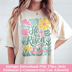 Il est ressuscité chrétien Pâques PNG Télécharger verset de la Bible chrétien Png Jésus Pâques Sublimation floral chrétien chemise design tendance Png