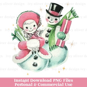 Retro Christmas Snowman Clipart: PNG Download for Sublimation