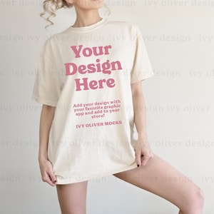 Comfort Colors 1717 Ivory T-Shirt Mockup: Trendy Model Mock Up (Digital Download)