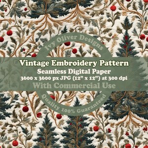 Weihnachten Bäume Stickerei nahtlose Muster digitales Papier Download, Weihnachten bestickt Sublimation Design, Cottagecore druckbare DIY Geschenk