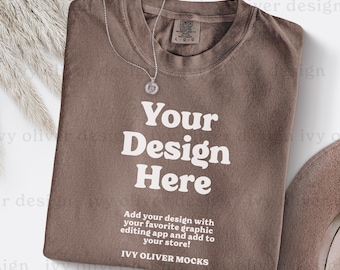 Comfort Colors 1717 Espresso Shirt Mockup: Flatlay Folded Mock Up (Digital File)