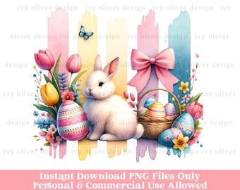Easter Bunny PNG: Brushstroke Coquette Bow, Floral Spring (Digital Download)