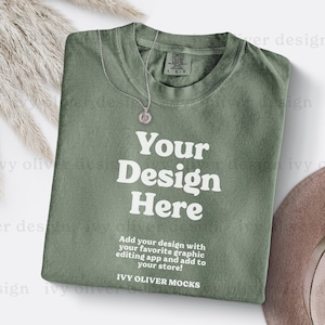 Comfort Colors 1717 Moss Shirt Mockup: C1717 Flatlay Folded T-Shirt (Digital Download)