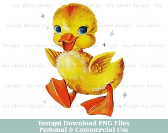 Retro Easter Duck PNG Clipart: Vintage Sublimation Design (Digital Download)