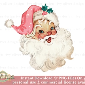 Presente de Sublimação PNG Rosa Papai Noel Rosa Design de Natal Download, Clipart Vintage Papai Noel, PNG de Natal Retro para Camisa, PNG de Natal Vintage
