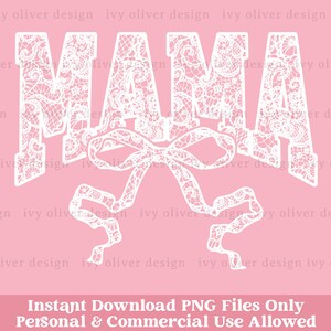 Laço de renda Mama Coquette PNG Dia das Mães Png Mama Varsity Png Design de camisa da moda Sublimação Gráfico Nova camisa de mãe Png Chá de bebê Renda Png