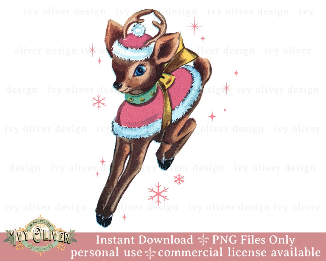 Pink Christmas Reindeer PNG Gift Sublimation Design, Vintage Christmas ...