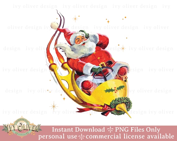 Retro Santa PNG: Vintage Christmas Clipart (Digital Download)