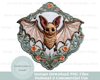 Halloween Bat PNG Clipart Download, Embroidery Halloween Sublimation Design, Fall Season Clip Art, Vintage Ephemera, Junk Journal Printable