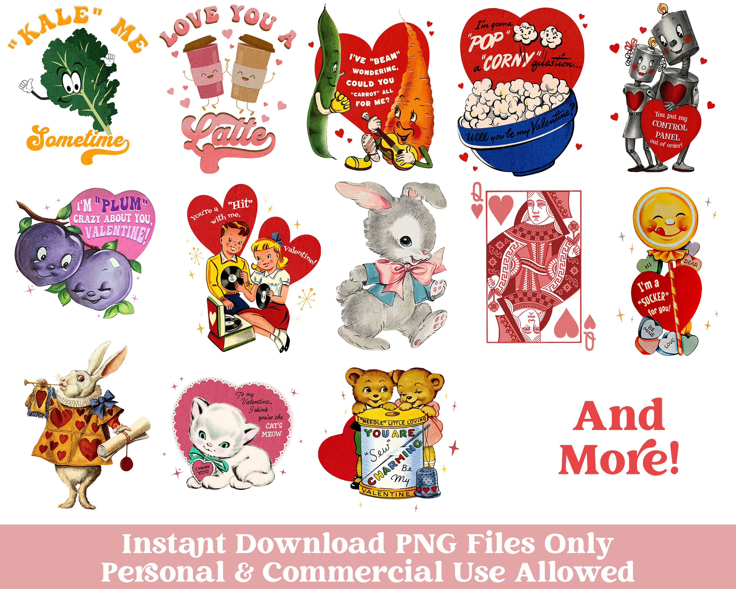 Retro Valentines Day PNG Clipart Bundle: Commercial Use (digital ...
