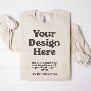 Gildan 18000 Sand Sweatshirt Mockup: Flatlay Folded Crewneck (Digital File)