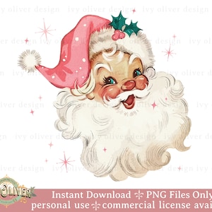 Presente de Sublimação PNG de Papai Noel Rosa Brilho de Natal Rosa Download, Clipart de Papai Noel Vintage, PNG de Natal Retro para Camisa, PNG de Natal Vintage