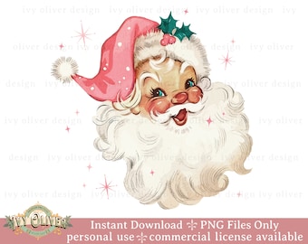 Pink Santa PNG: Vintage Christmas Clipart (Digital Download)