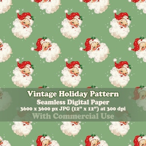 Download de papel digital com padrão retrô de Papai Noel, design de sublimação de Natal vintage, coisas efêmeras de lixo eletrônico, tecido para impressão de embrulho de presente