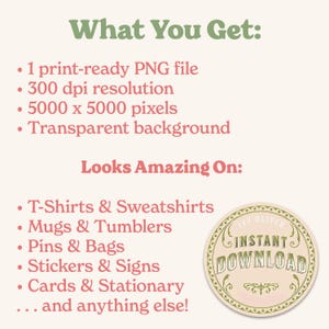 May include: A digital download graphic design featuring a green and white circle with the text "INSTANT DOWNLOAD" in a vintage style font. The graphic is perfect for use on t-shirts, mugs, stickers, and other merchandise.