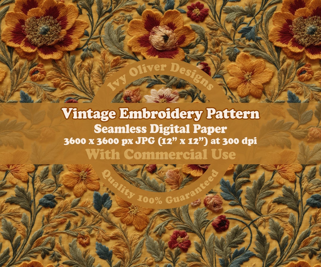 3D Floral Embroidery Seamless Digital Pattern Download, Vintage ...