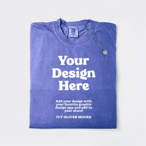 Comfort Colors 1717 PERIWINKLE Shirt Mockup 1717 Flatlay Mockup Comfort Colors Folded TShirt Mock C1717 Periwinkle Mockup Flat Shirt Tee
