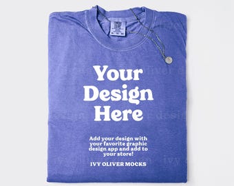 Comfort Colors 1717 Periwinkle Shirt Flatlay Mockup: Folded Mock Up (Digital File)