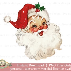 Design de sublimação PNG de Papai Noel retrô, download digital de Natal vintage, clipart de Papai Noel vintage, PNG de Natal retrô fofo de Papai Noel para camisa