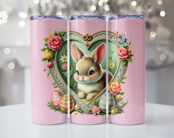 Retro Easter Bunny Tumbler Wrap: Floral 20oz Skinny Tumbler (PNG)