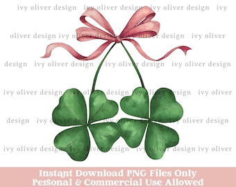 Coquette Shamrock PNG: Retro St Patricks Day Clover (Digital Download)