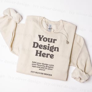 Gildan 18000 Sand Sweatshirt Mockup: Trendy Flatlay (Digital Download)