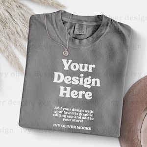 Comfort Colors 1717 Grey Shirt Mockup: Folded Flatlay (Digital Download)