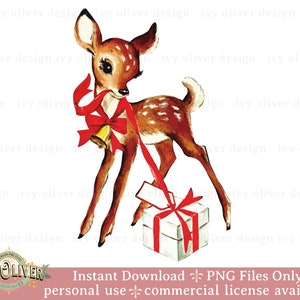 Vintage Rentier Weihnachten PNG Sublimationsgeschenk-Download, Vintage Weihnachtscliparts, Retro Weihnachts-Shirt Design, Mutter Geschenk für Baby Reh
