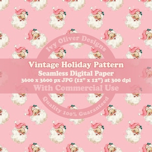 Retro Pink Santa Seamless Pattern Digital Paper Download, Vintage Pink Christmas Sublimation Design, Junk Journal Holiday Cottagecore Print